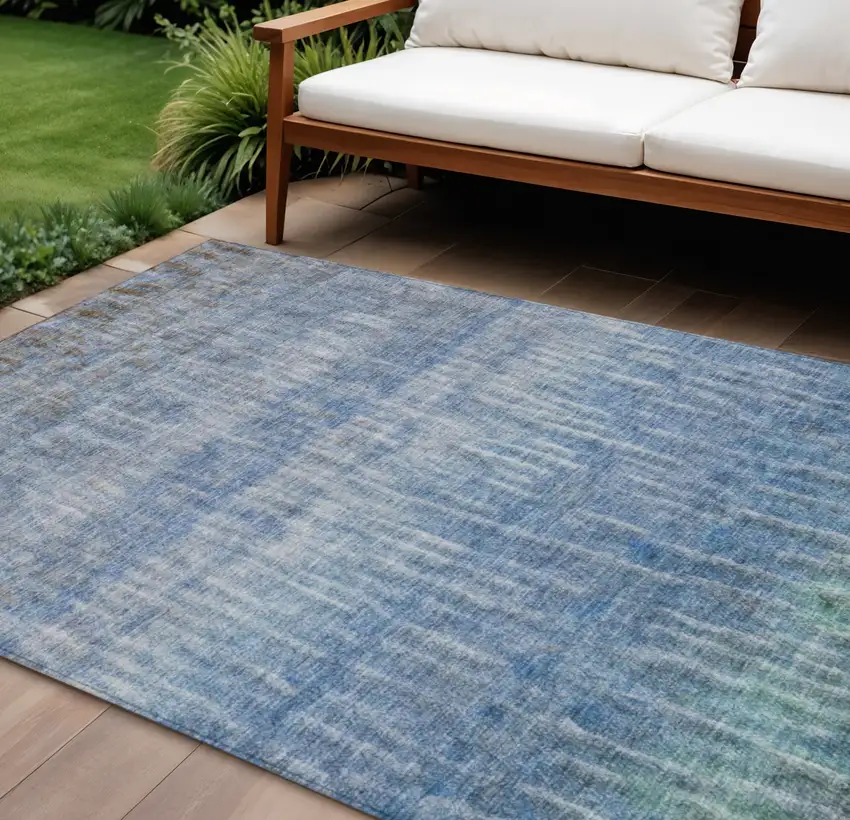 Blue And Ivory Abstract Washable Indoor Outdoor Area Rug Photo 1