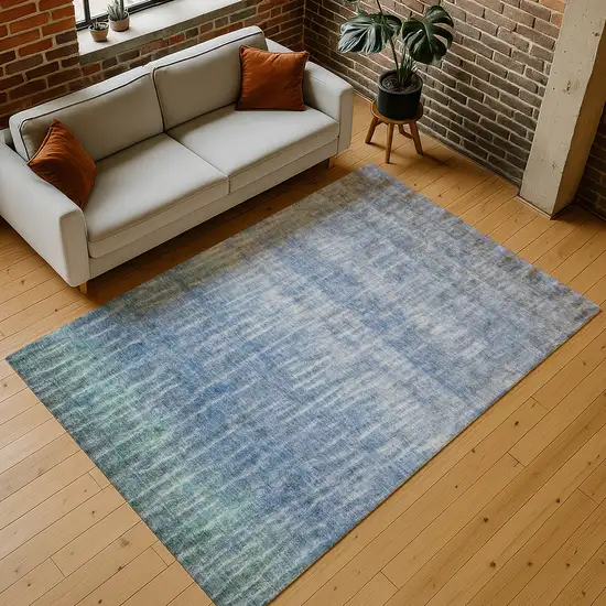 Blue And Ivory Abstract Washable Indoor Outdoor Area Rug Photo 9
