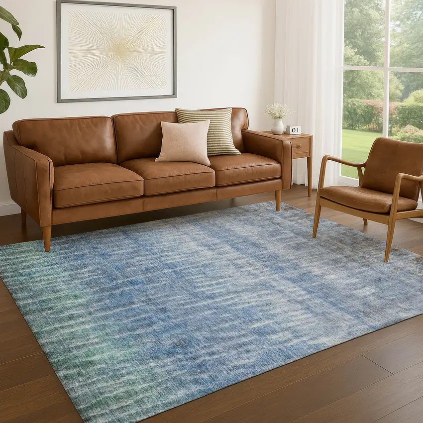 Blue And Ivory Abstract Washable Indoor Outdoor Area Rug Photo 8