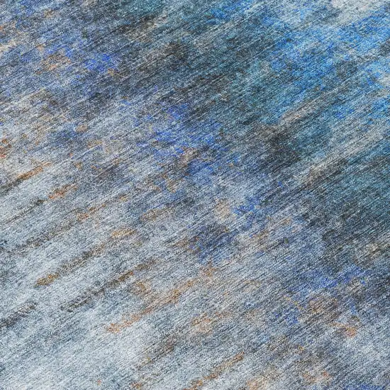 Blue And Ivory Abstract Washable Indoor Outdoor Area Rug Photo 7