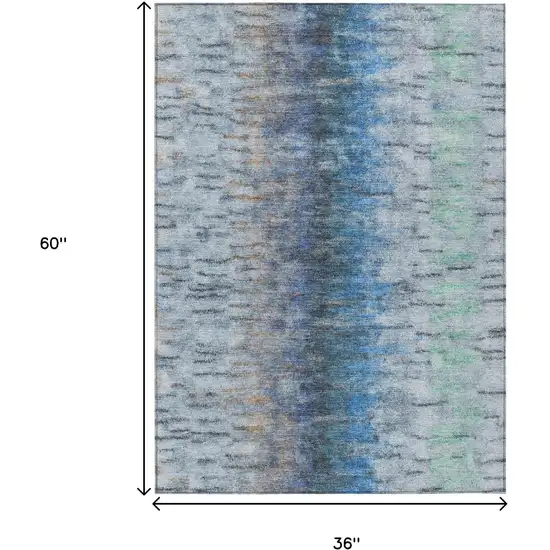 Blue And Ivory Abstract Washable Indoor Outdoor Area Rug Photo 3