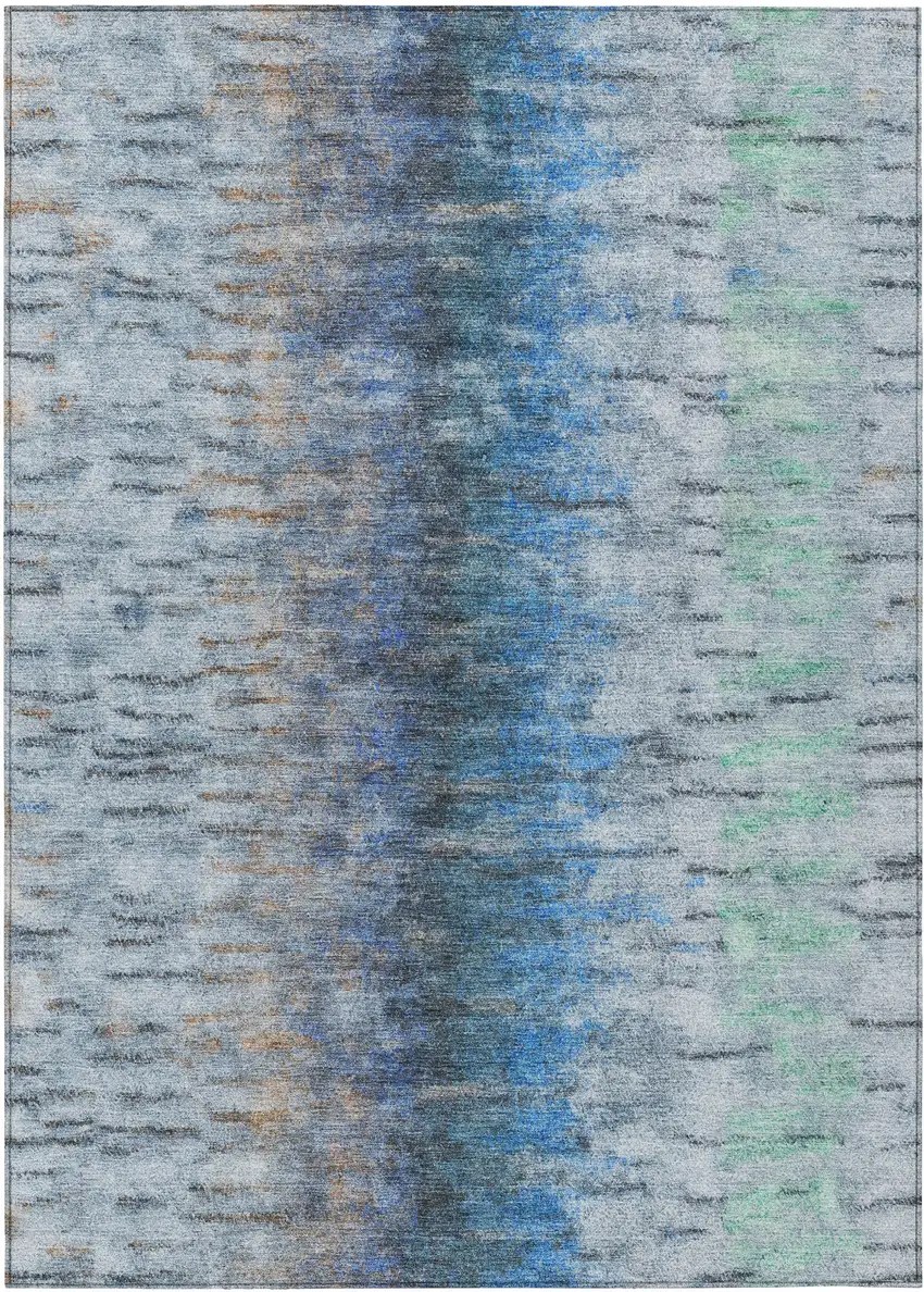 Blue And Ivory Abstract Washable Indoor Outdoor Area Rug Photo 2