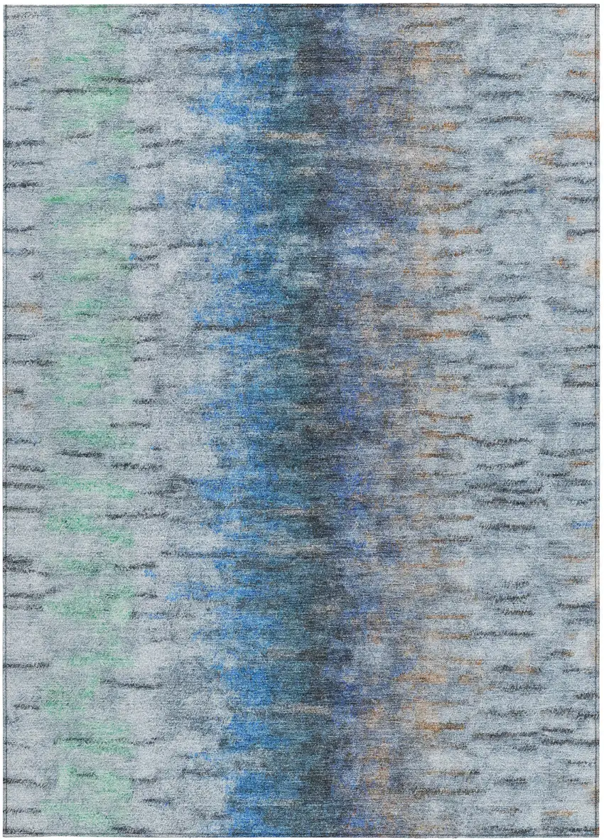 Blue And Ivory Abstract Washable Indoor Outdoor Area Rug Photo 5