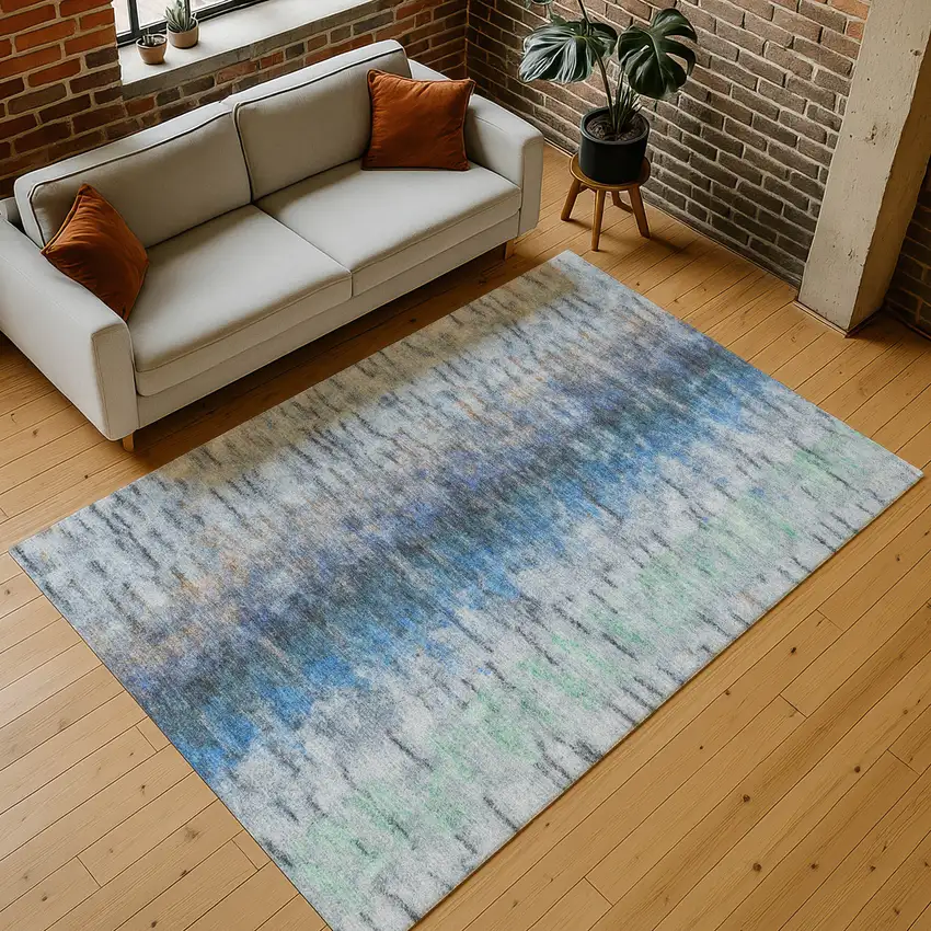 Blue And Ivory Abstract Washable Indoor Outdoor Area Rug Photo 9