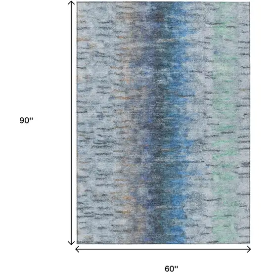 Blue And Ivory Abstract Washable Indoor Outdoor Area Rug Photo 3