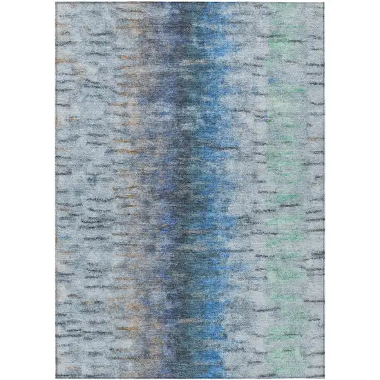 Blue And Ivory Abstract Washable Indoor Outdoor Area Rug Photo 2