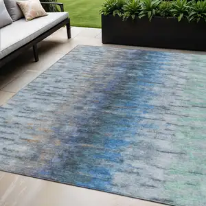 Photo of Blue And Ivory Abstract Washable Indoor Outdoor Area Rug