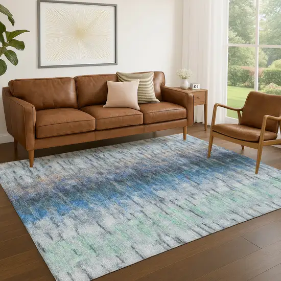 Blue And Ivory Abstract Washable Indoor Outdoor Area Rug Photo 9