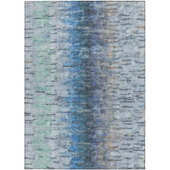 Blue And Ivory Abstract Washable Indoor Outdoor Area Rug Photo 4