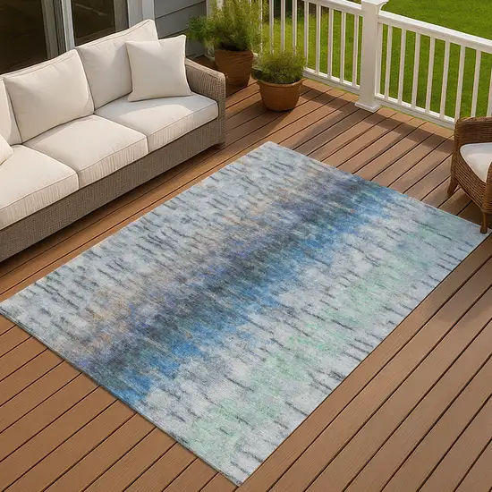 Blue And Ivory Abstract Washable Indoor Outdoor Area Rug Photo 7