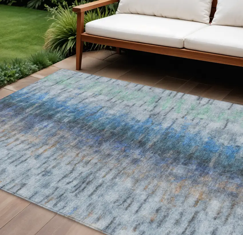 Blue And Ivory Abstract Washable Indoor Outdoor Area Rug Photo 1