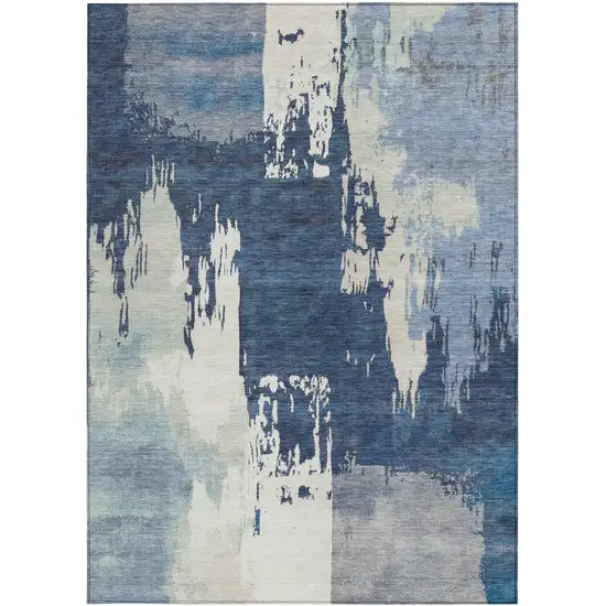 Blue And Ivory Abstract Washable Indoor Outdoor Area Rug Photo 5
