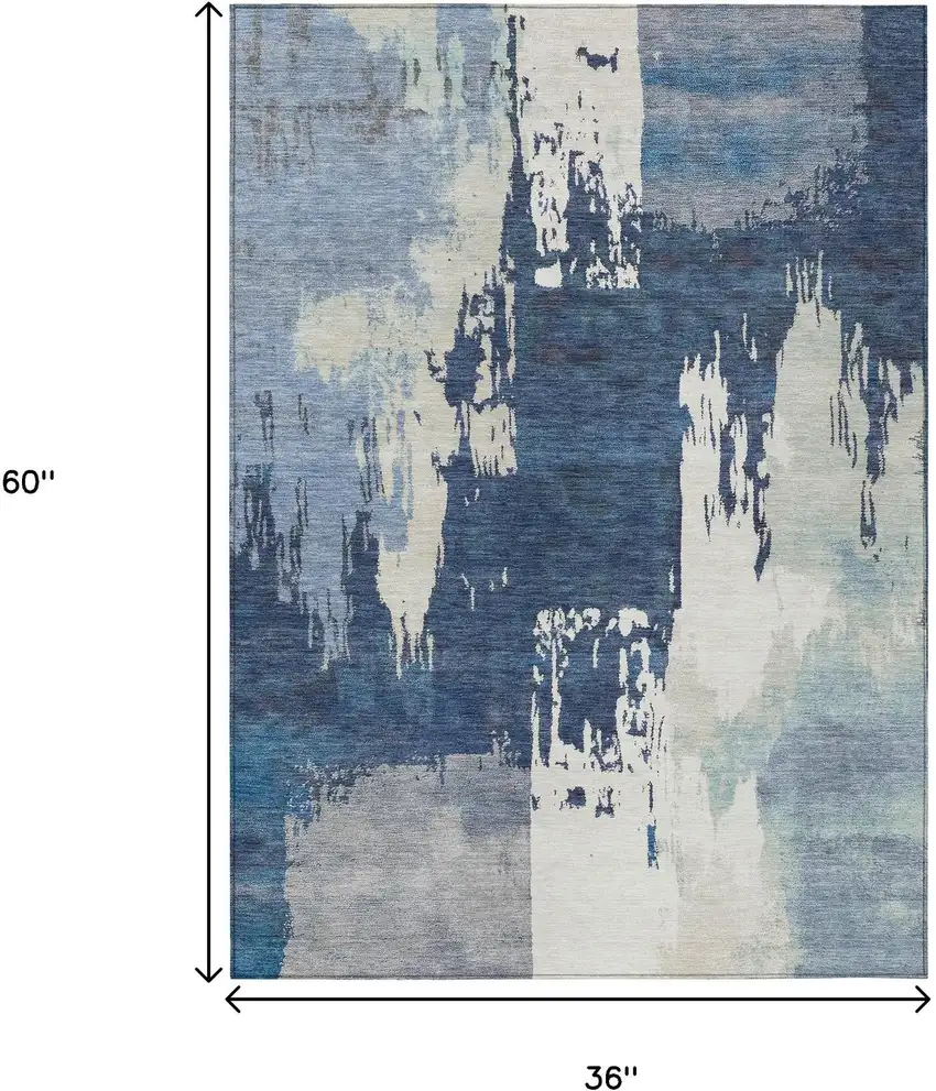Blue And Ivory Abstract Washable Indoor Outdoor Area Rug Photo 3