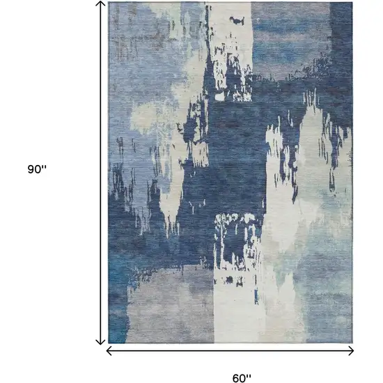 Blue And Ivory Abstract Washable Indoor Outdoor Area Rug Photo 3