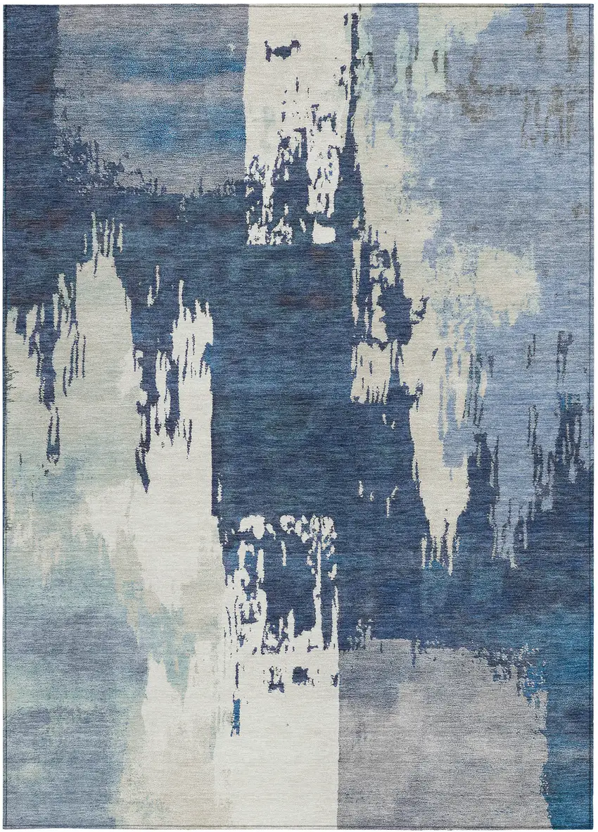 Blue And Ivory Abstract Washable Indoor Outdoor Area Rug Photo 5