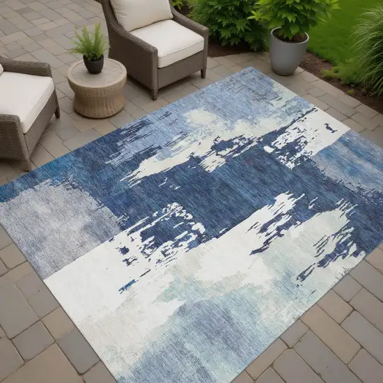 Blue And Ivory Abstract Washable Indoor Outdoor Area Rug Photo 8