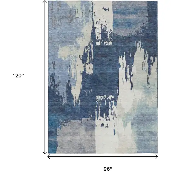 Blue And Ivory Abstract Washable Indoor Outdoor Area Rug Photo 3
