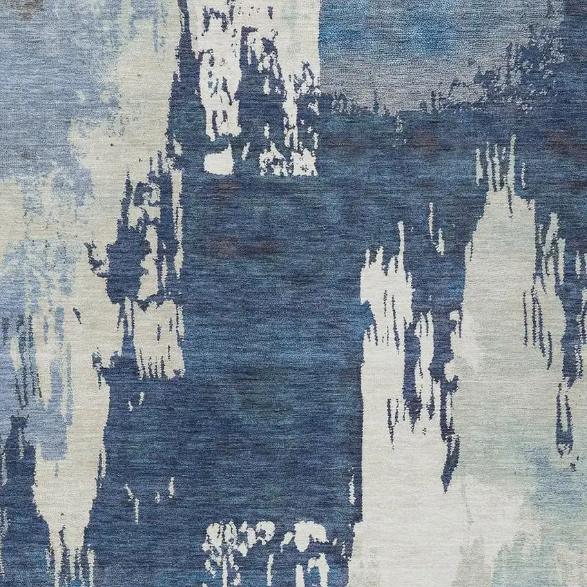 Blue And Ivory Abstract Washable Indoor Outdoor Area Rug Photo 7