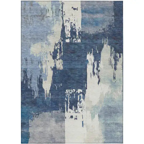 Blue And Ivory Abstract Washable Indoor Outdoor Area Rug Photo 2