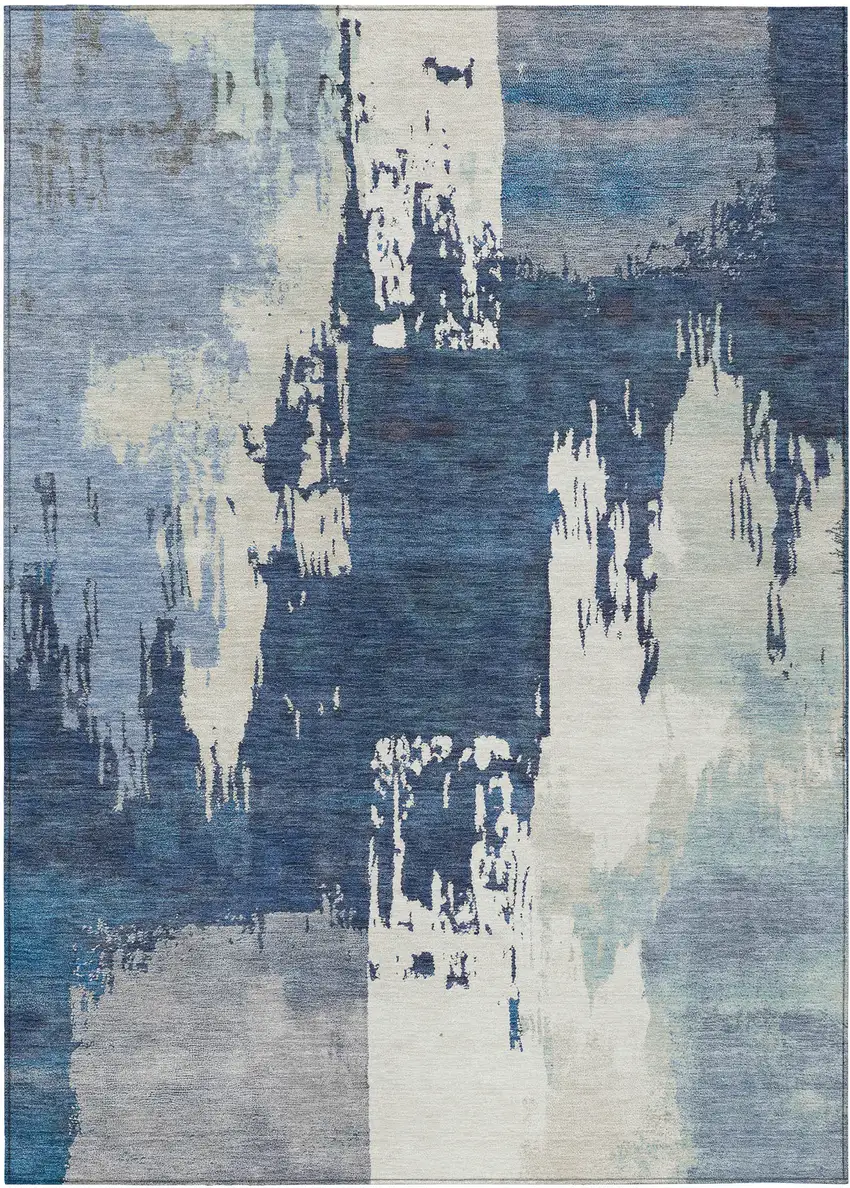 Blue And Ivory Abstract Washable Indoor Outdoor Area Rug Photo 2