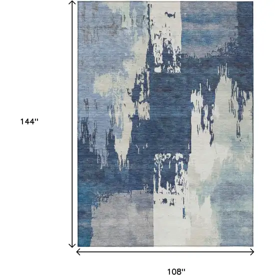 Blue And Ivory Abstract Washable Indoor Outdoor Area Rug Photo 3