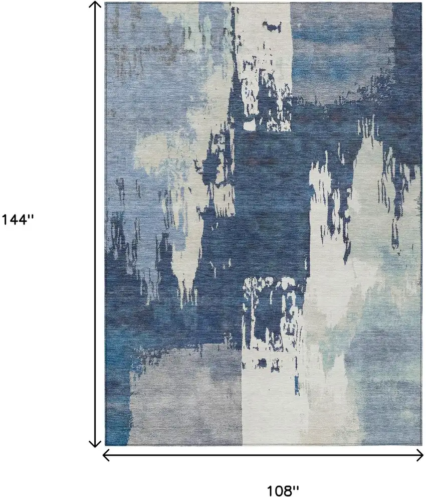 Blue And Ivory Abstract Washable Indoor Outdoor Area Rug Photo 3