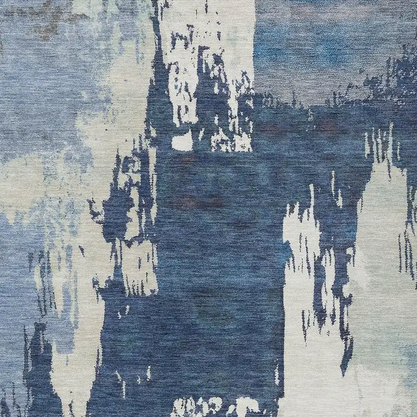 Blue And Ivory Abstract Washable Indoor Outdoor Area Rug Photo 7