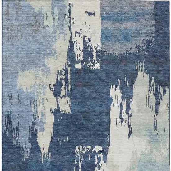 Blue And Ivory Abstract Washable Indoor Outdoor Area Rug Photo 4