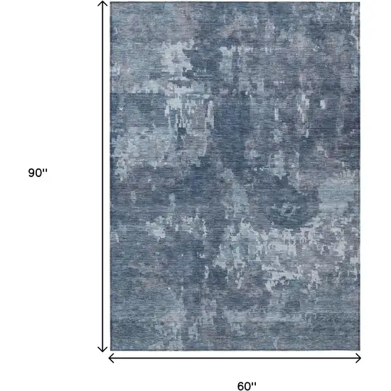 Blue And Ivory Abstract Washable Indoor Outdoor Area Rug Photo 3