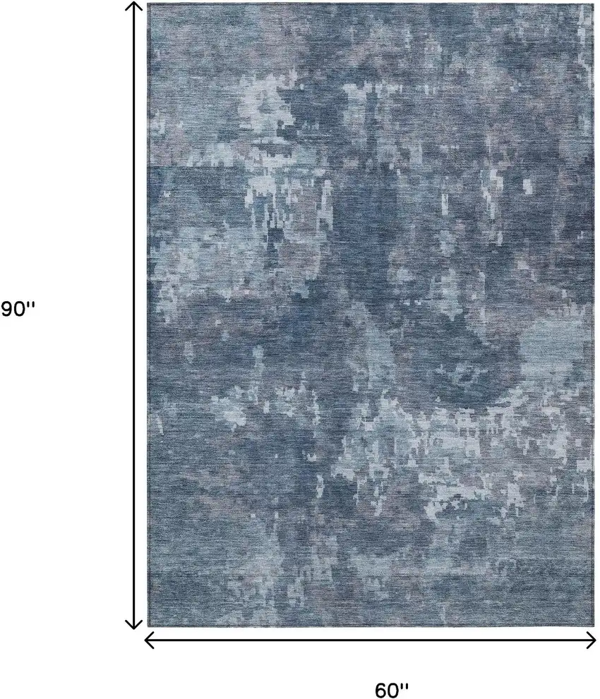 Blue And Ivory Abstract Washable Indoor Outdoor Area Rug Photo 3