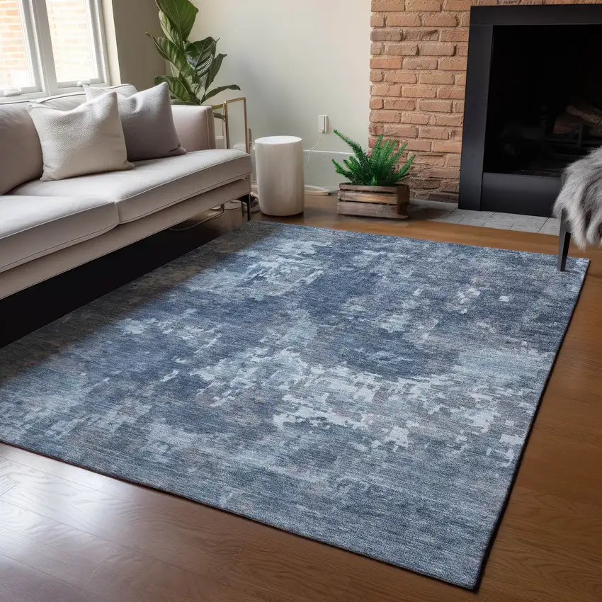 Blue And Ivory Abstract Washable Indoor Outdoor Area Rug Photo 6