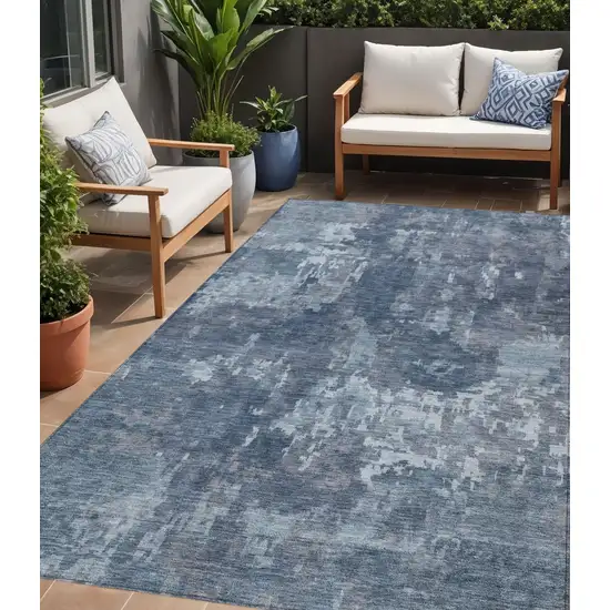 Blue And Ivory Abstract Washable Indoor Outdoor Area Rug Photo 1