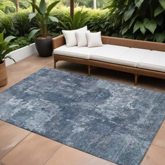 Blue And Ivory Abstract Washable Indoor Outdoor Area Rug Photo 1