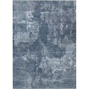 Photo of Blue And Ivory Abstract Washable Indoor Outdoor Area Rug