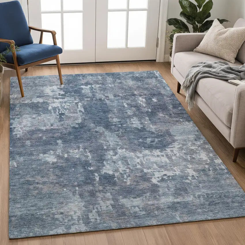Blue And Ivory Abstract Washable Indoor Outdoor Area Rug Photo 5