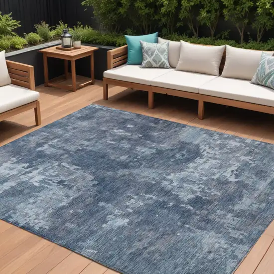 Blue And Ivory Abstract Washable Indoor Outdoor Area Rug Photo 1