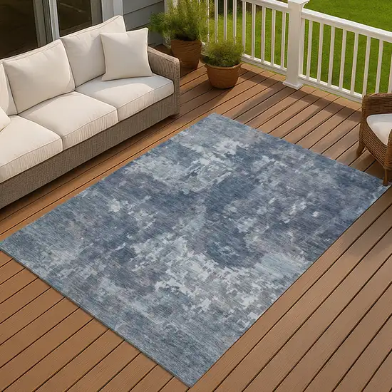 Blue And Ivory Abstract Washable Indoor Outdoor Area Rug Photo 4