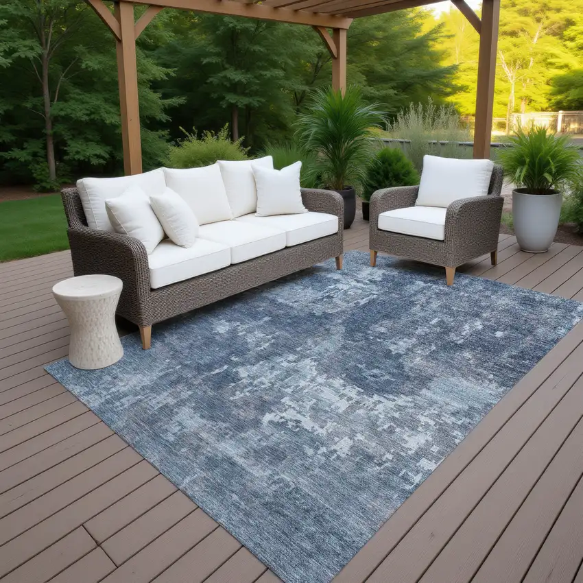 Blue And Ivory Abstract Washable Indoor Outdoor Area Rug Photo 7
