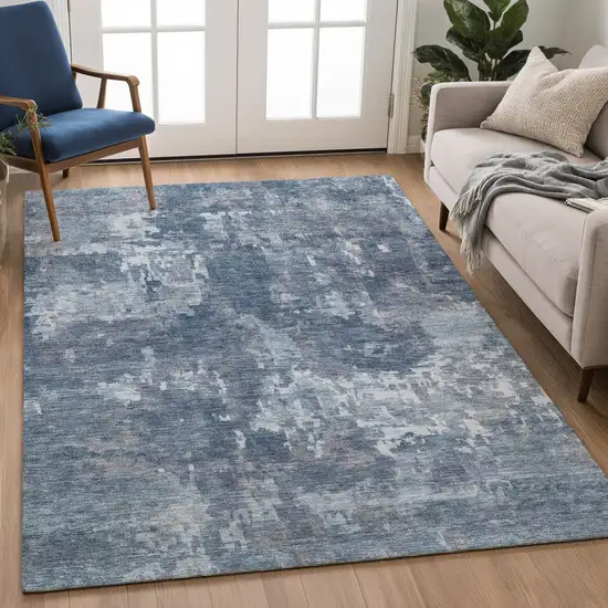 Blue And Ivory Abstract Washable Indoor Outdoor Area Rug Photo 5