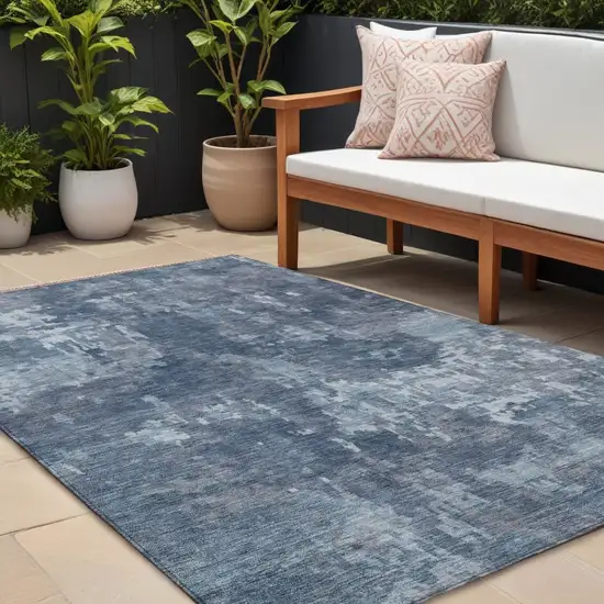 Blue And Ivory Abstract Washable Indoor Outdoor Area Rug Photo 1