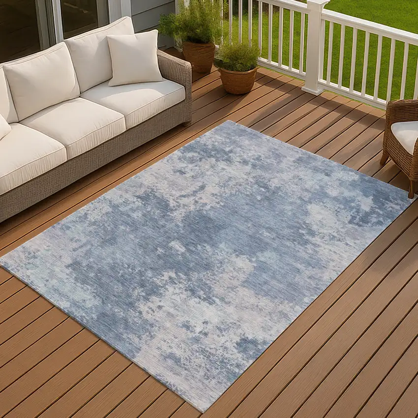 Blue And Ivory Abstract Washable Indoor Outdoor Area Rug Photo 4
