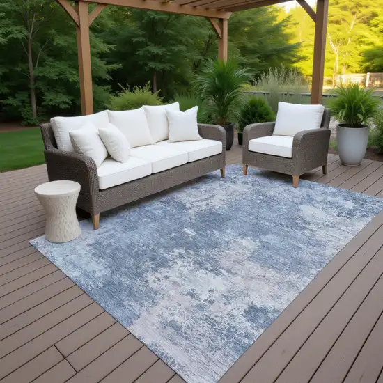 Blue And Ivory Abstract Washable Indoor Outdoor Area Rug Photo 7