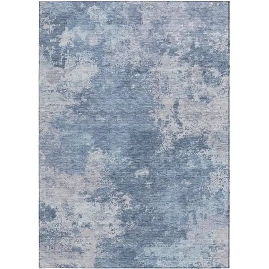 Blue And Ivory Abstract Washable Indoor Outdoor Area Rug Photo 3