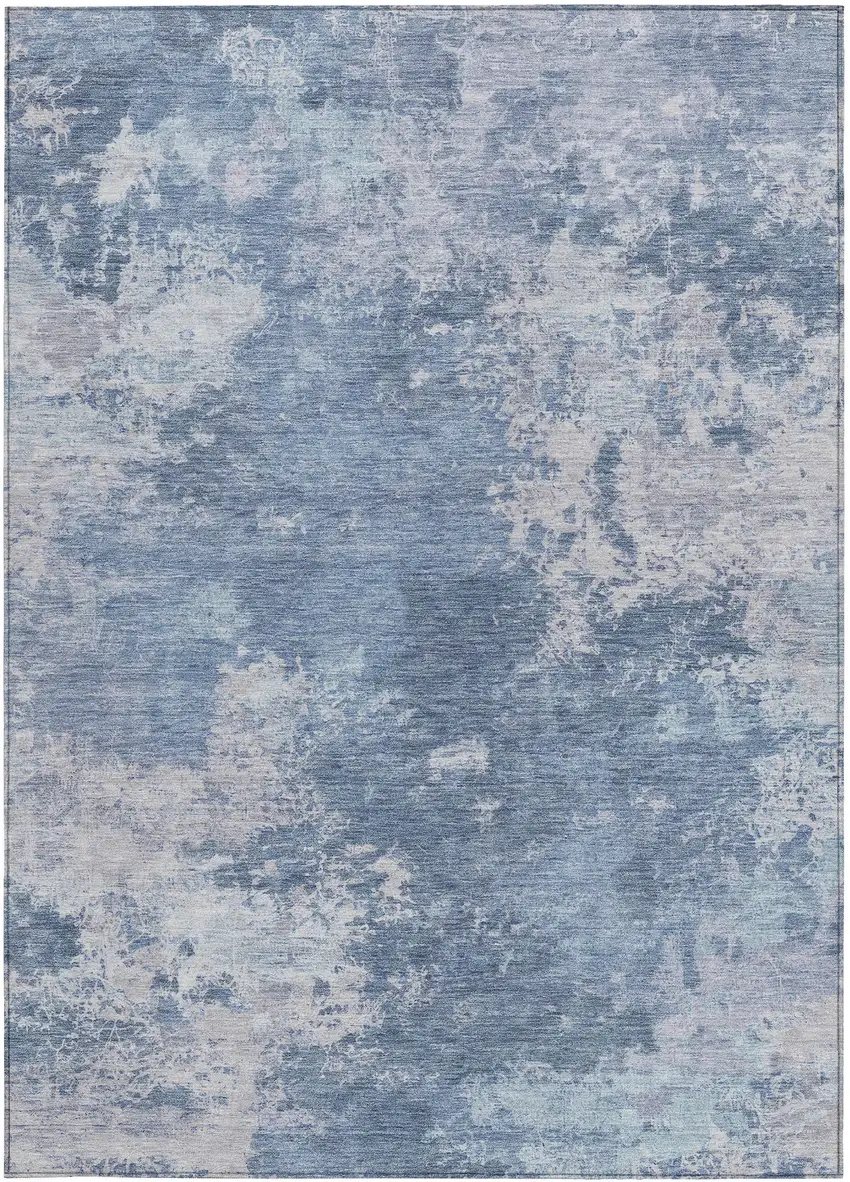 Blue And Ivory Abstract Washable Indoor Outdoor Area Rug Photo 3