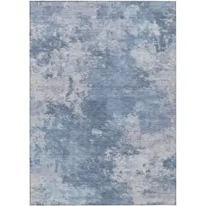 Photo of Blue And Ivory Abstract Washable Indoor Outdoor Area Rug