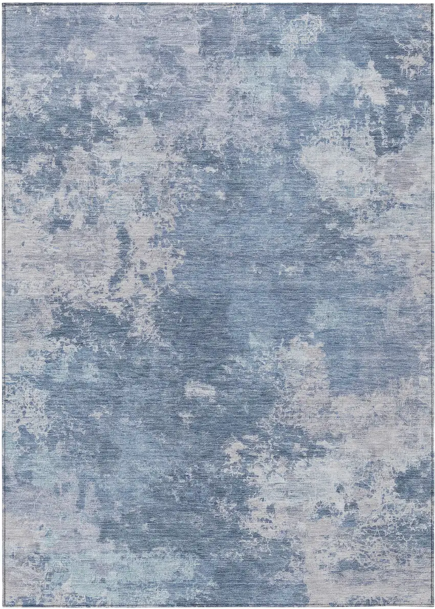 Blue And Ivory Abstract Washable Indoor Outdoor Area Rug Photo 1