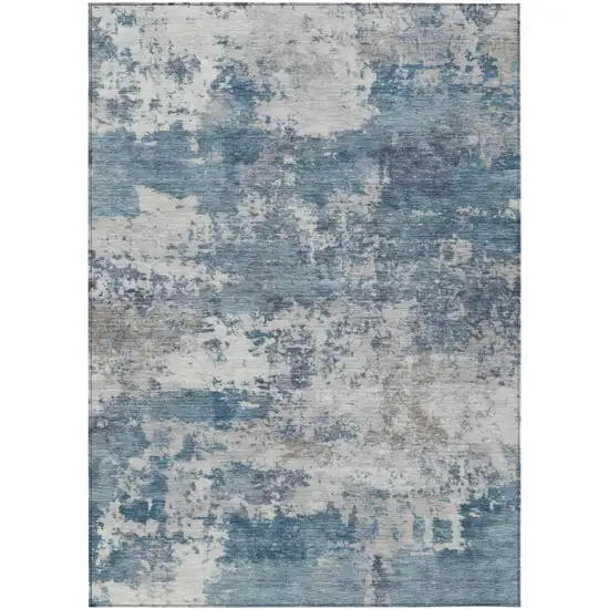 Blue And Ivory Abstract Washable Indoor Outdoor Area Rug Photo 8