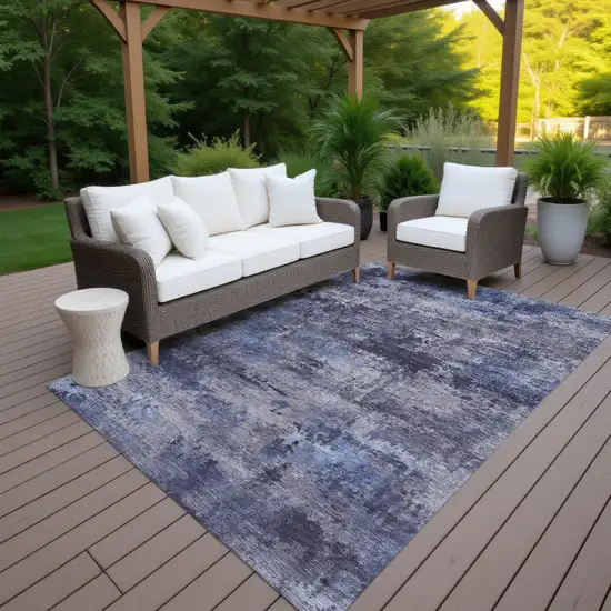 Blue And Ivory Abstract Washable Indoor Outdoor Area Rug Photo 6