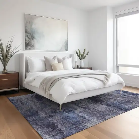 Blue And Ivory Abstract Washable Indoor Outdoor Area Rug Photo 4