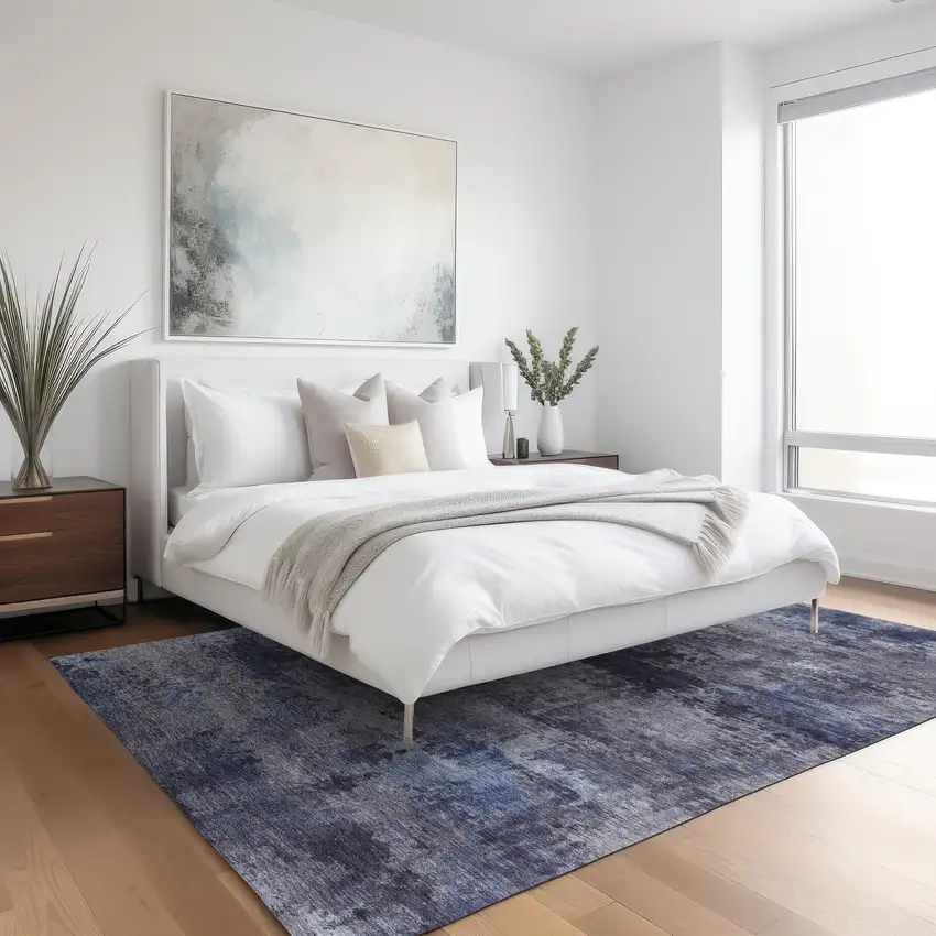 Blue And Ivory Abstract Washable Indoor Outdoor Area Rug Photo 4